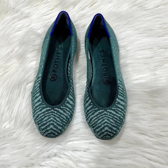 Rothy's Shoes - Rothy's Retired The Square Metallic Mirage Zebra Green Slip On Flat Sz 7